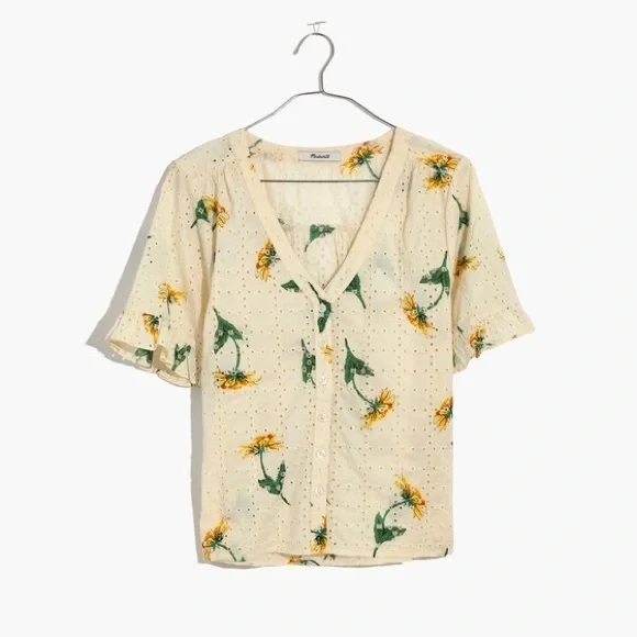 Madewell Eyelet Village Ruffle-Sleeve Shirt in Sunflower Scatter - Picture 2 of 4